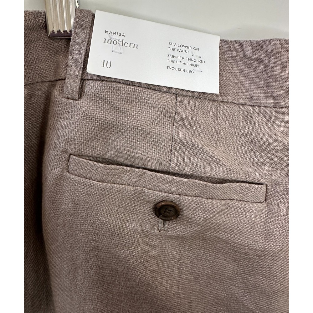 NEW LOFT 100% Linen Marisa Modern Trouser Pants Size 10 Taupe Wide Leg Office - Picture 7 of 11